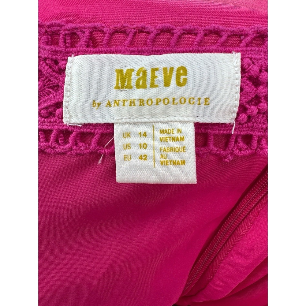 Maeve Anthropologie Pink Satin Bow Smocked Mini Party Dress Size 10 - Picture 6 of 9
